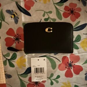 Coach Black Leather Zip Card Case - Black NWT